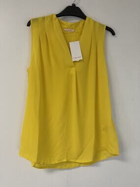Camaieu Blouse Womens 6 Viscose Sleeveless V-Neck Top Shirt Yellow EU:36 N190